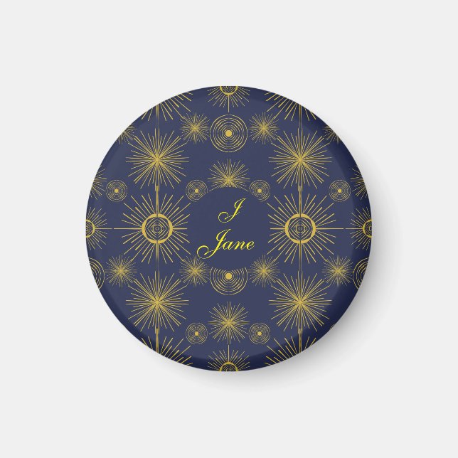 Boho Celestial Sun Stars Personalised Blue  Magnet (Front)