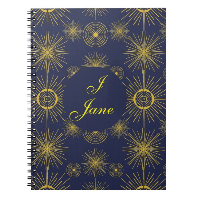 Boho Celestial Sun Stars Personalised Blue Notebook (Front)