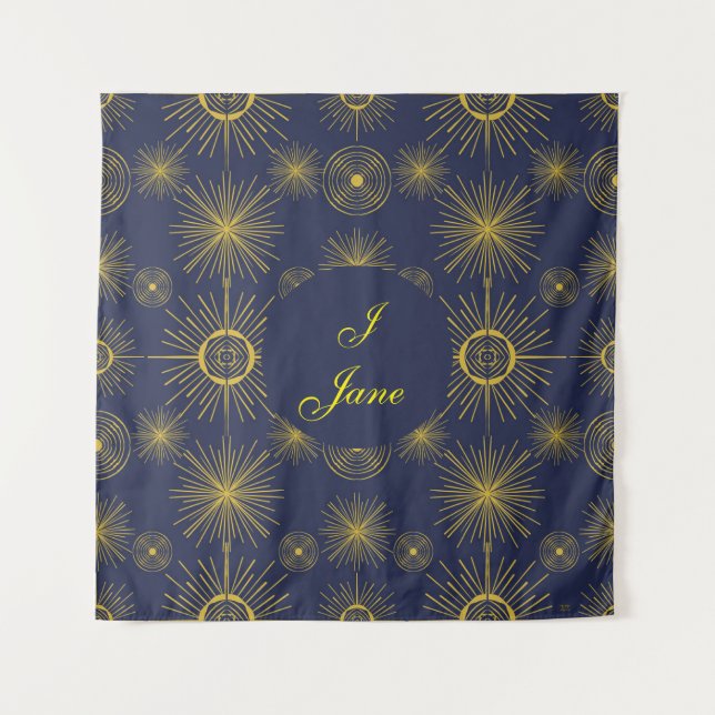 Boho Celestial Sun Stars Personalised Blue  Tapestry (Front)