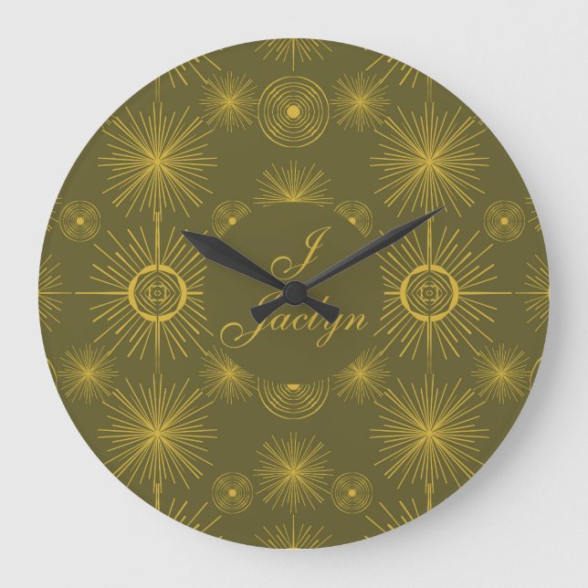 Boho Celestial Sun Stars Personalised Green  Large Clock (Front)
