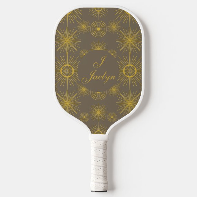 Boho Celestial Sun Stars Personalised Grey Pickleball Paddle (Front)