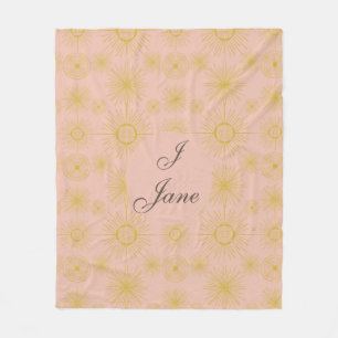 Boho Celestial Sun Stars Personalised Pink  Fleece Blanket