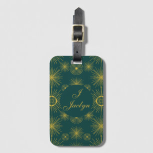 Boho Celestial Sun Stars Personalised Teal  Luggage Tag