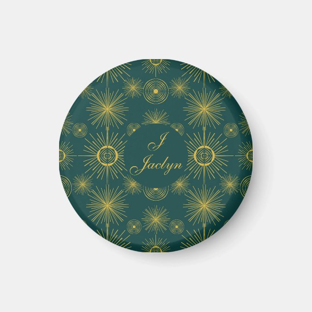 Boho Celestial Sun Stars Personalised Teal  Magnet (Front)