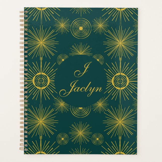Boho Celestial Sun Stars Personalised Teal  Planner (Front)