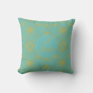 Boho Celestial Sun Stars Personalised Turquoise  Cushion