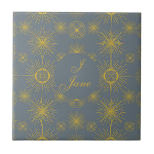 Boho Celestial Sun Stars Personalised Vintage Ceramic Tile