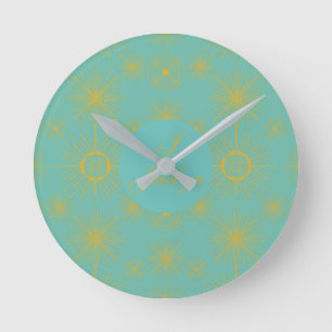 Boho Celestial Sun Stars Personalized Turquoise  Round Clock