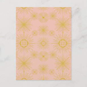 Boho Celestial Sun Stars Pink Pattern Postcard