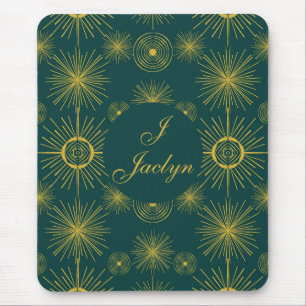 Boho Celestial Sun Stars Teal Green Mouse Pad