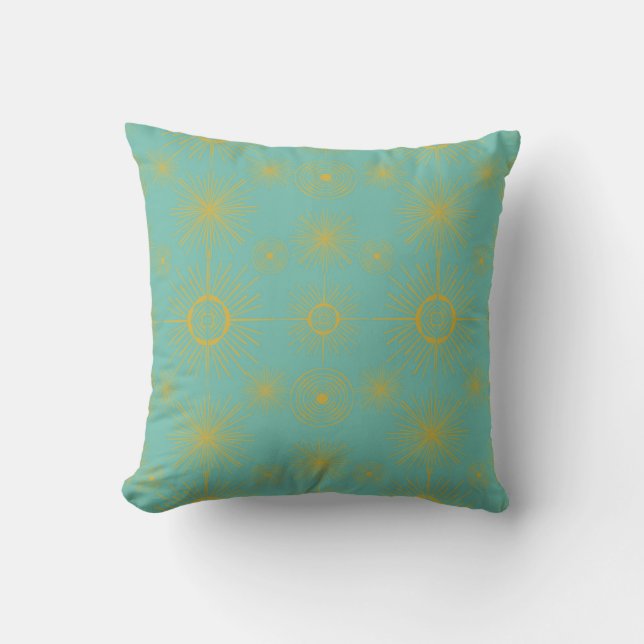 Boho Celestial Sun Stars Turquoise Pattern Cushion (Front)