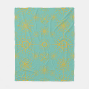 Boho Celestial Sun Stars Turquoise Pattern  Fleece Blanket