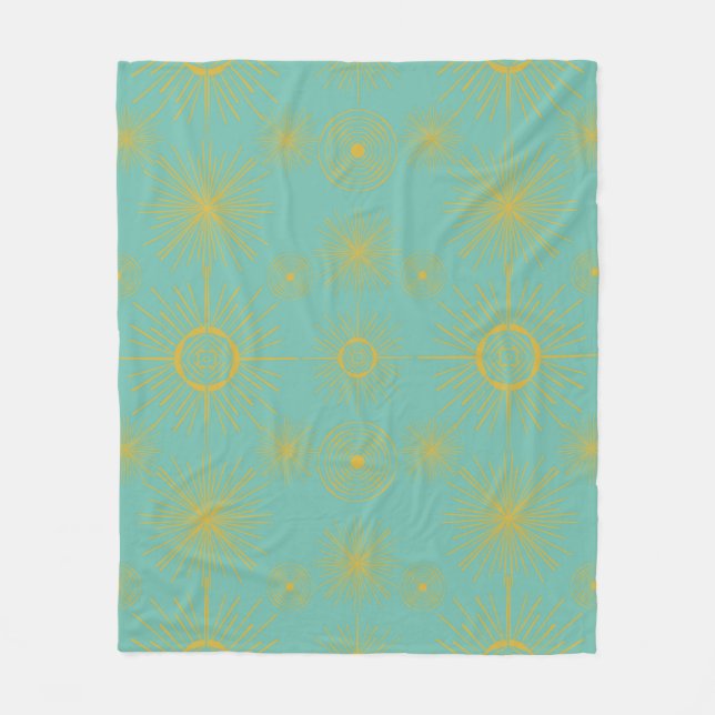 Boho Celestial Sun Stars Turquoise Pattern  Fleece Blanket (Front)