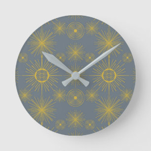 Boho Celestial Sun Stars Vintage Pattern Round Clock