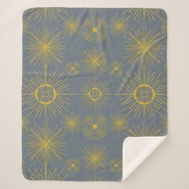 Boho Celestial Sun Stars Vintage Pattern  Sherpa Blanket (Front)