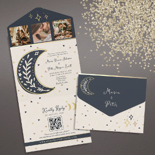 Boho Celestial Wedding All In One Invitation