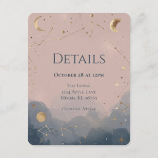Boho Celestial Wedding Details Card Blush Blue