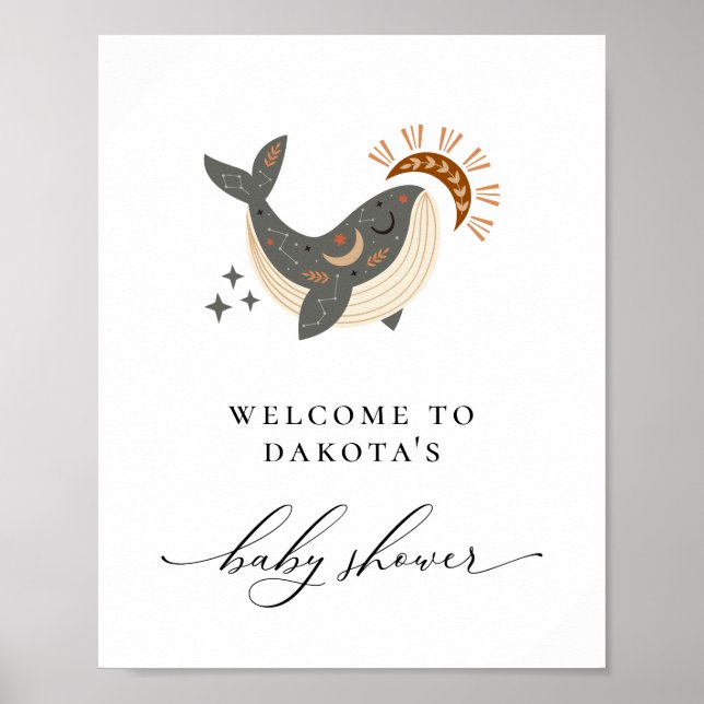 Boho Celestial Whale Baby Shower Welcome Poster (Front)
