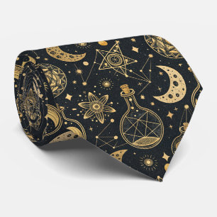 Boho Celestial with Gold Alchemy Symbols Tie