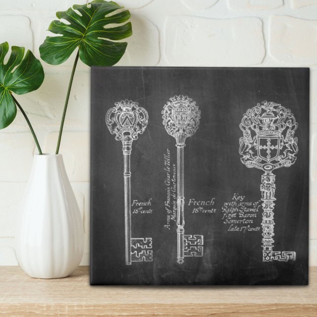 boho Chalkboard Victorian steampunk skeleton keys Tile (boho Chalkboard Victorian steampunk skeleton keys Tile)