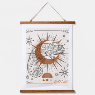Boho Chameleon Sun and Stars Reptile Art Hanging Tapestry