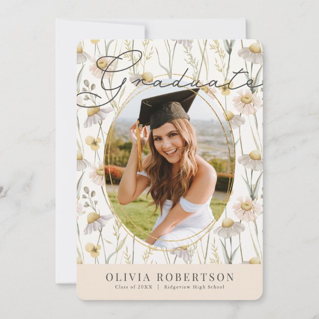 Boho Chamomile Photo Graduation Announcement (Front)