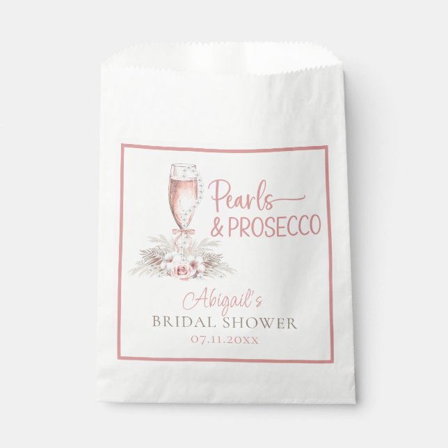 Boho Champagne Glass Pearls&Prosecco Bridal Shower Favour Bag (Front)