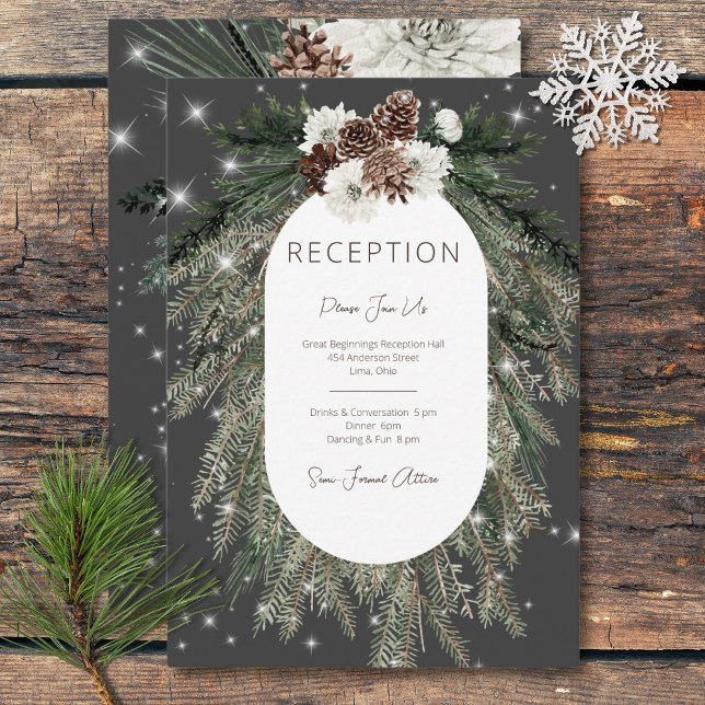 Boho Charcoal Pine Winter Sparkle Reception Enclosure Card (Boho Charcoal Pine Winter Sparkle Reception Enclosure Card)
