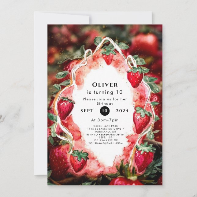 Boho Charming Fruit Strawberry Birthday Invitation (Front)