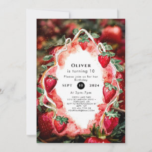 Boho Charming Fruit Strawberry Birthday Invitation