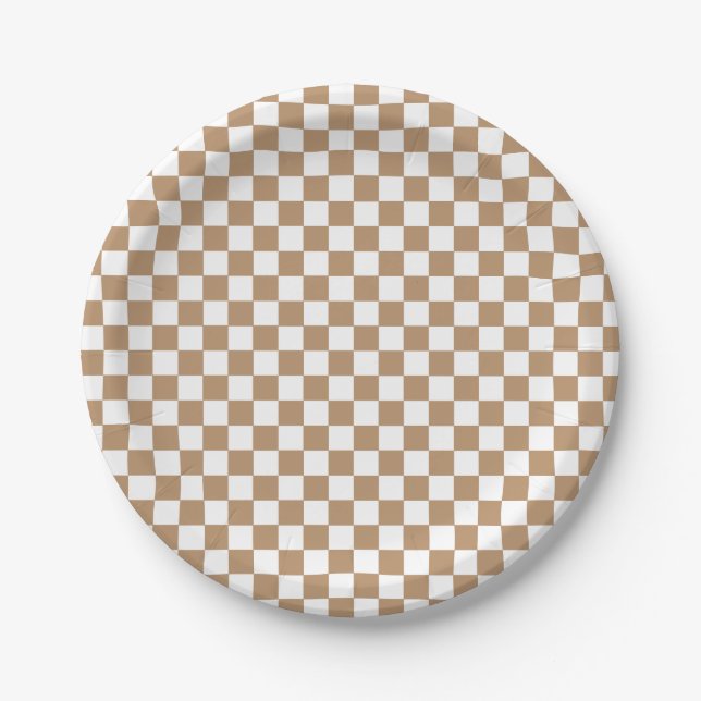 Boho Check brown birthday Paper Plates (Front)