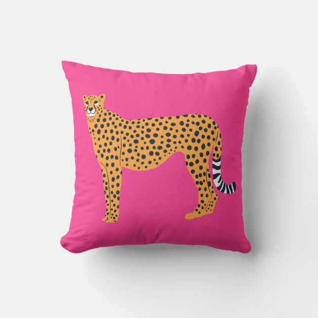 Boho Cheetah on Bright Pink  Cushion (Front)