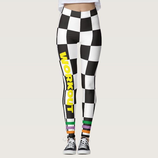 Boho Chequered black and white l Workout Leggings (Front)