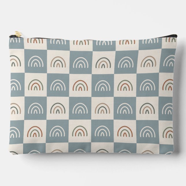 Boho Chequered Rainbow Minimalist Pattern Accessory Pouch (Front)