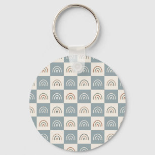 Boho Chequered Rainbow Minimalist Pattern Key Ring