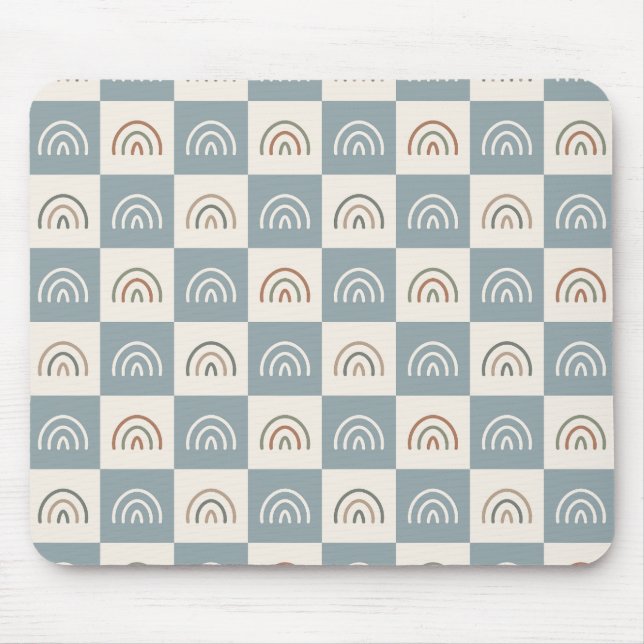 Boho Chequered Rainbow Minimalist Pattern Mouse Pad (Front)