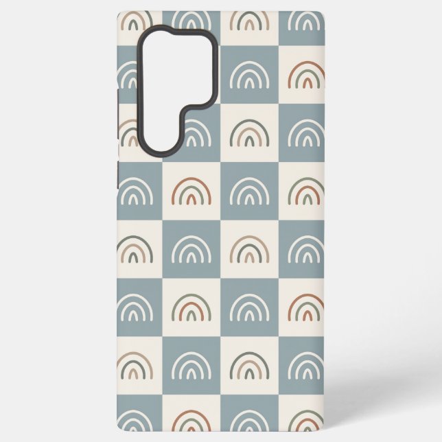 Boho Chequered Rainbow Minimalist Pattern Samsung Galaxy S22 Ultra Case (Back)
