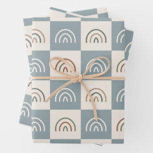 Boho Chequered Rainbow Minimalist Pattern Wrapping Paper Sheet