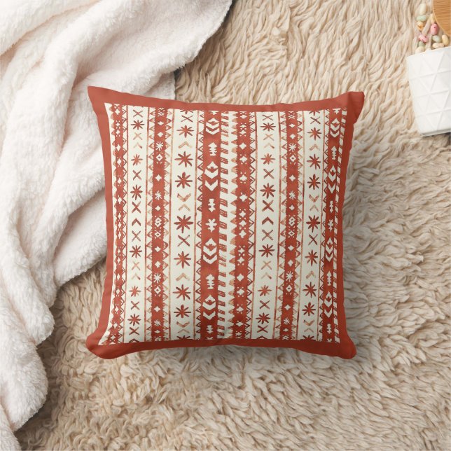 Boho Chestnut Red Abstract Doodles Cushion (Blanket)
