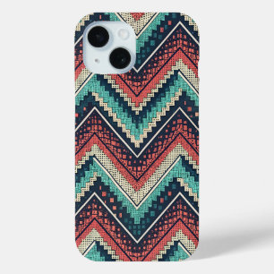 Boho Chevron Pattern   Teal, Coral & Cream Zigzag  iPhone 15 Case