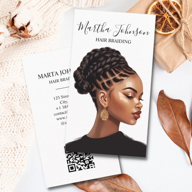Boho Chic Afro American Braids Braiding QR Code Business Card (Creator Uploaded)