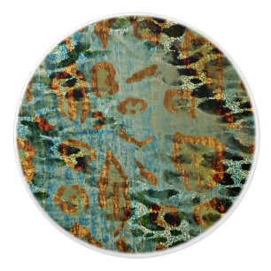 Boho Chic Animal Print Blue and Gold Pattern Ceramic Knob