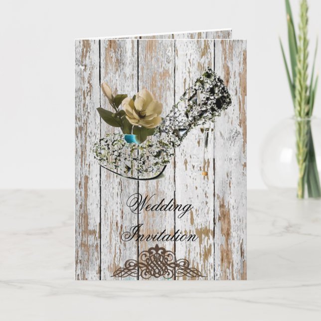 boho chic barn wood rustic country wedding invitation (Front)