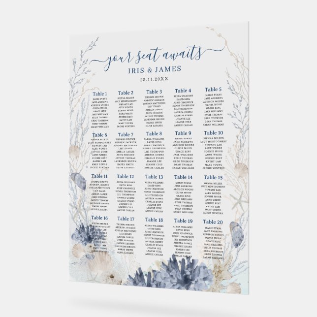 Boho Chic Beach Coastal Wedding Seating Chart  (Angle)