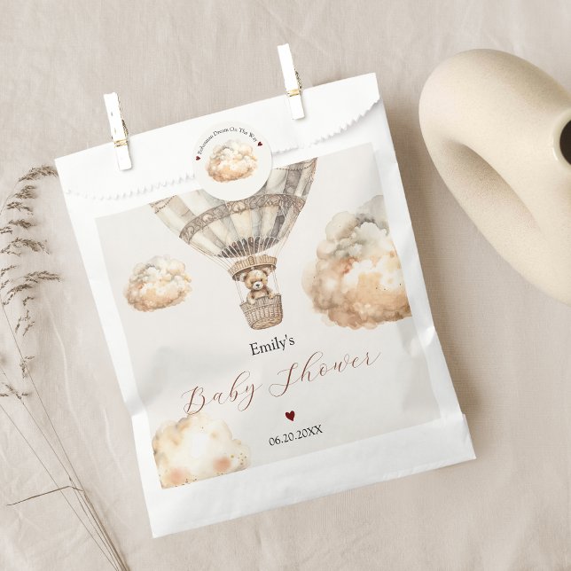 Boho Chic Bear Air Balloon Clouds Baby Shower Favour Bag (Boho Chic Bear Air Balloon Clouds Baby Shower Favor Bag)