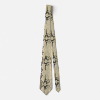 Boho Chic beige Damask Paris Eiffel Tower Tie