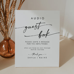 Boho Chic Black and White Audio Guestbook Wedding Pedestal Sign