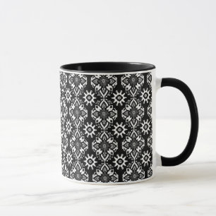 Boho Chic Black and White Floral Pattern Mug