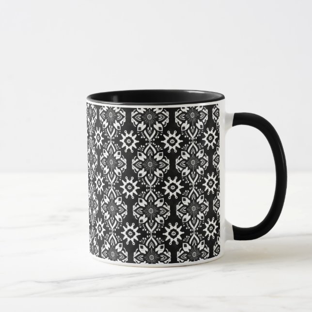 Boho Chic Black and White Floral Pattern Mug (Right)