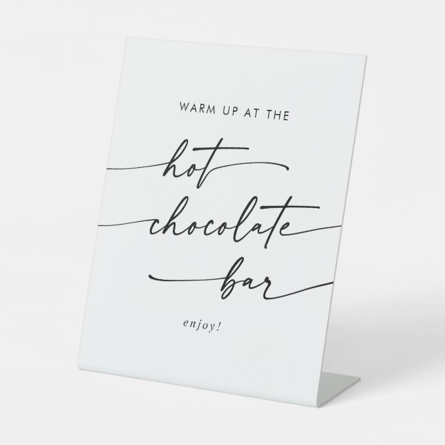 Boho Chic Black and White Hot Chocolate Bar Pedestal Sign (Front)